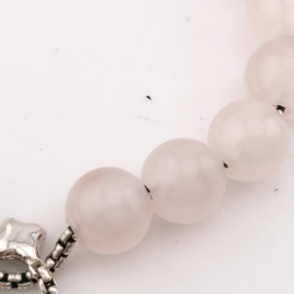 David Yurman Sterling Silver 8mm Rose Quartz Spiritual Bead Beaded Pull Bracelet - Picture 4 of 10